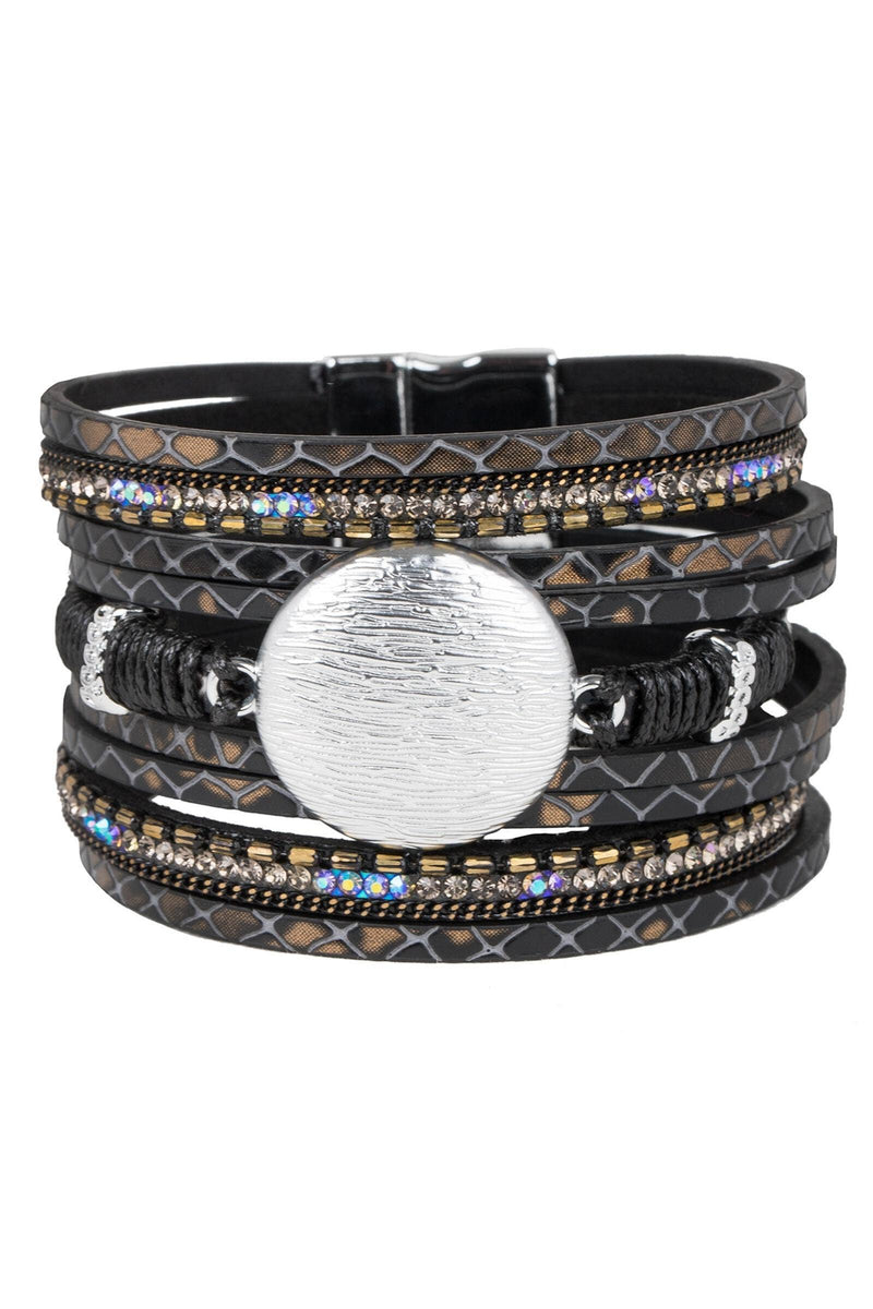 SAACHI - Monochrome Optical Leather Wrap Bracelet