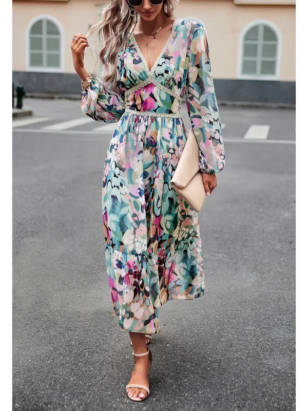 Floral Print Lace Midi Dress