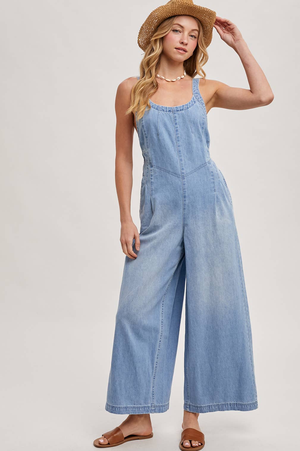 Bluivy Wide Leg Denim Overall Jumpsuit | Adjustable Straps