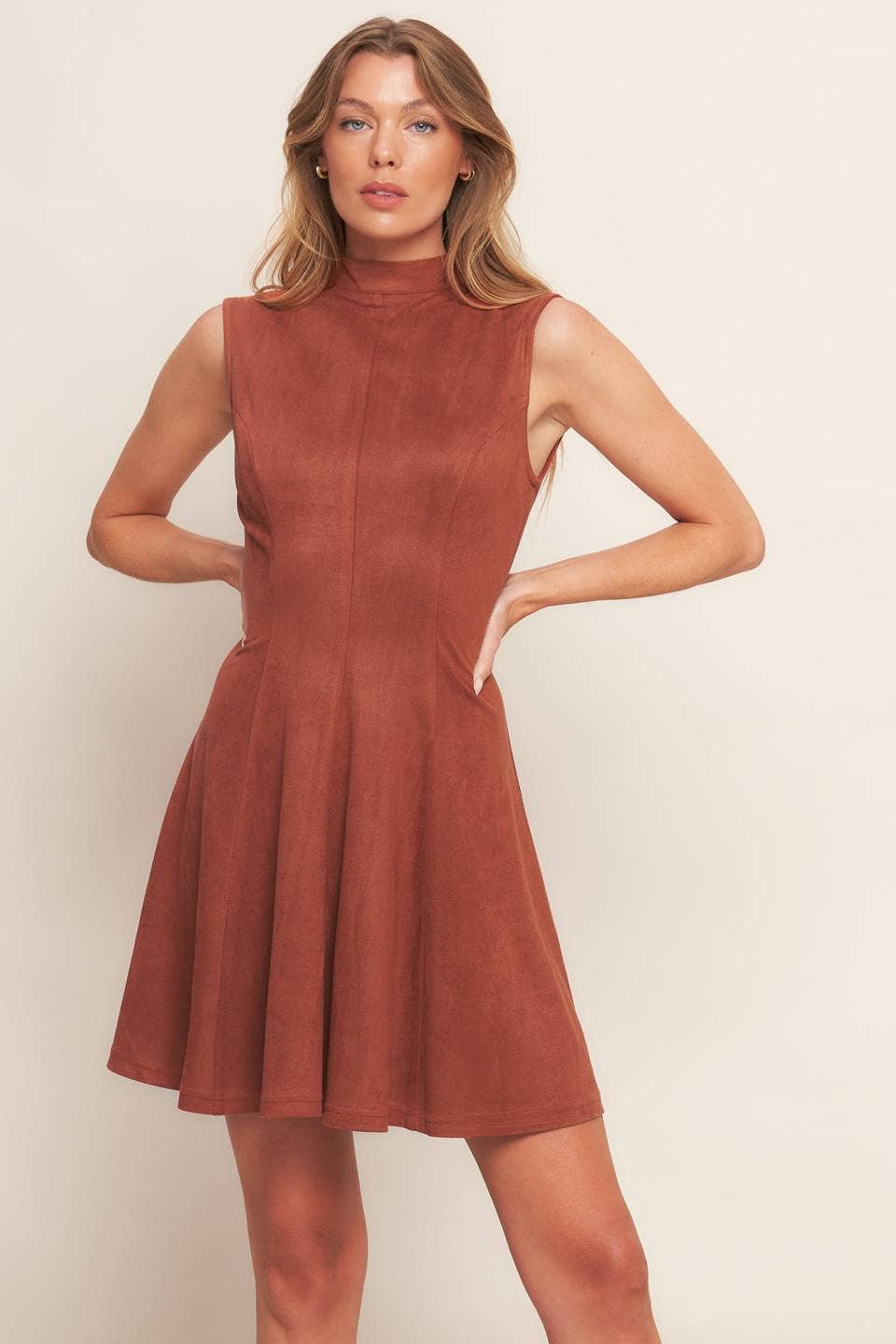 Faux Suede Mini Dress, Rust / L Faux Suede Mini Dress, Rust / L