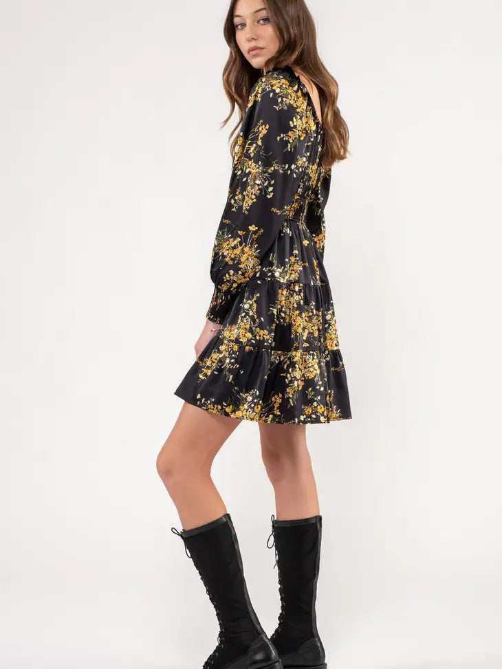 Tiered Floral Long Sleeve Mini Dress