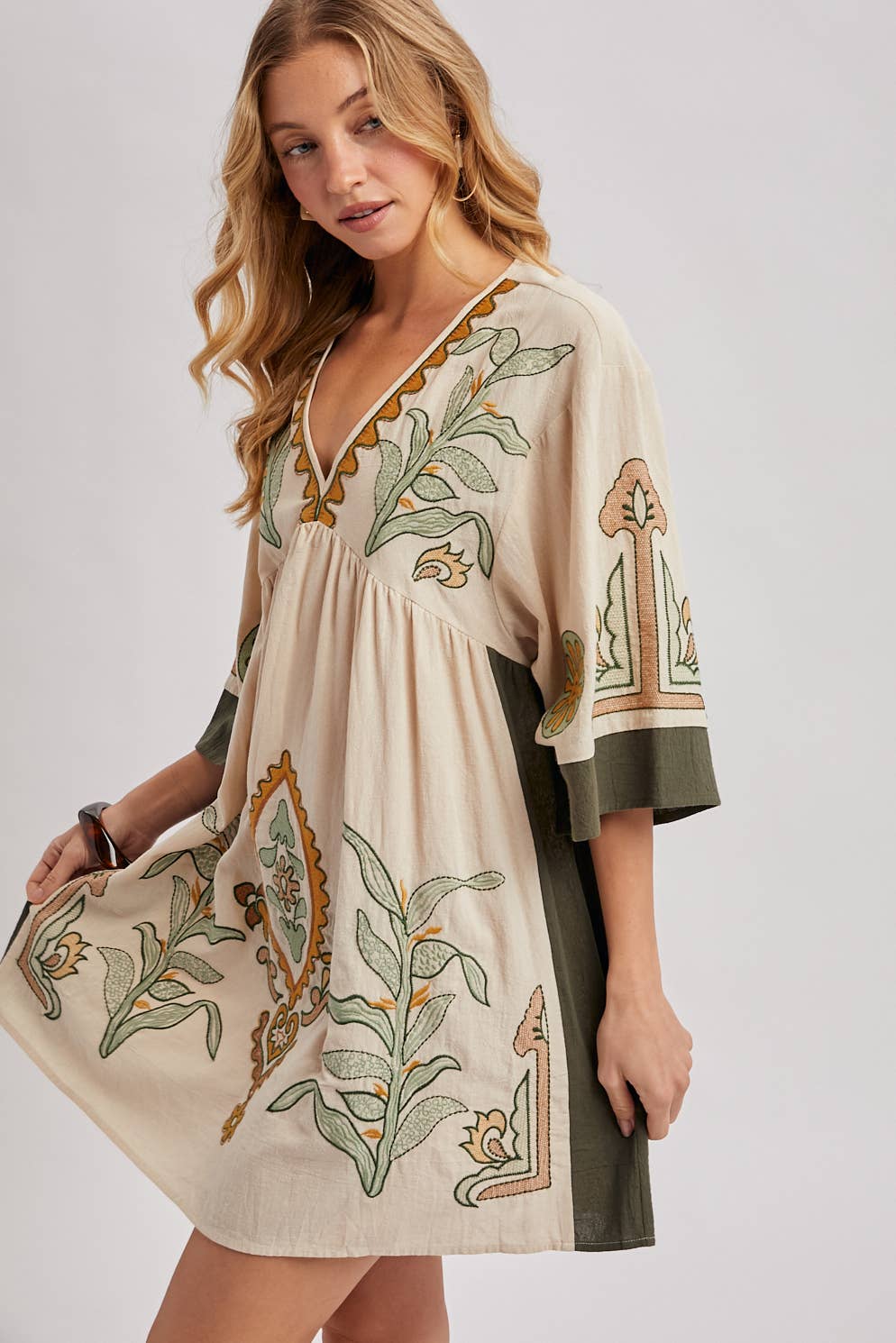boho babydoll dress Bluivy Embroidered Maeve Mini Dress – Divine 9 Greek Paraphernalia and summer occasions Why Trouser Inseam:W34 L30