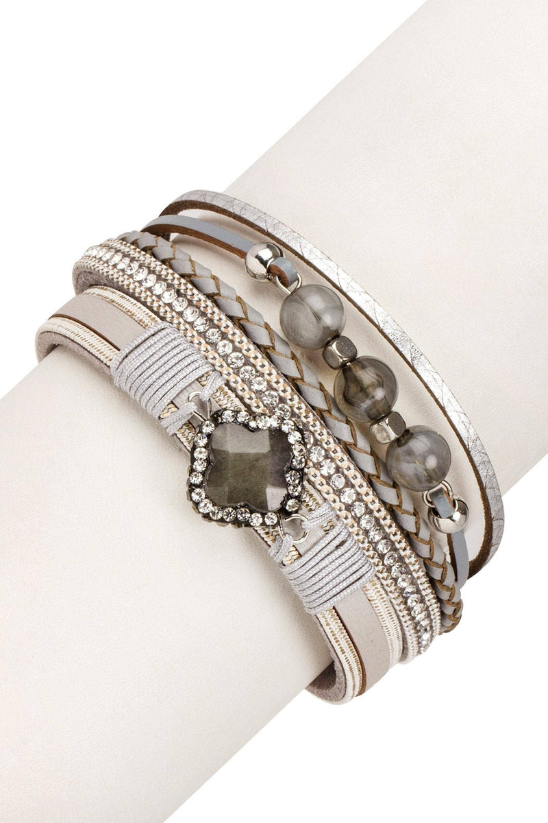 SAACHI - Mixed In Leather Bracelet With Natural Stone & Crystal