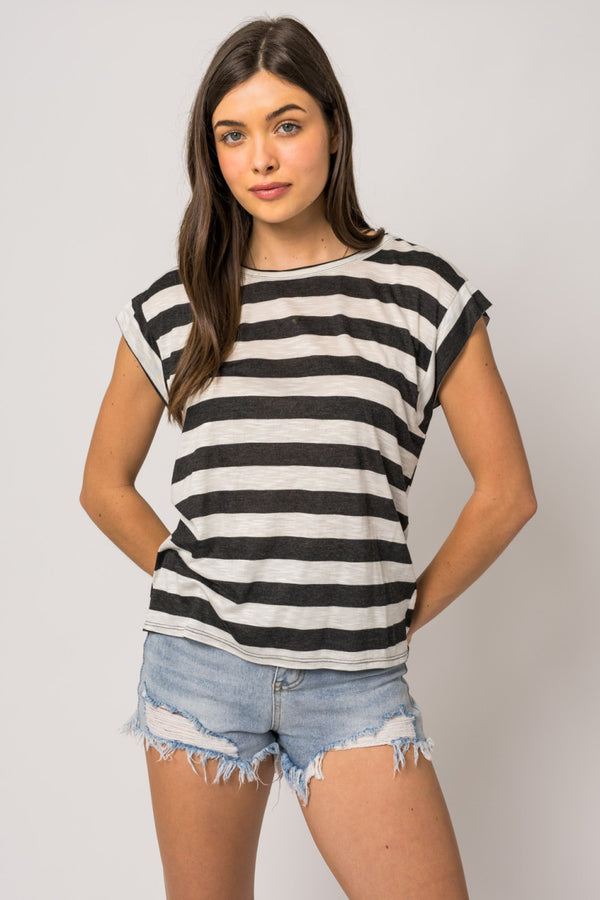 Roll Up Sleeve Stripe Top
