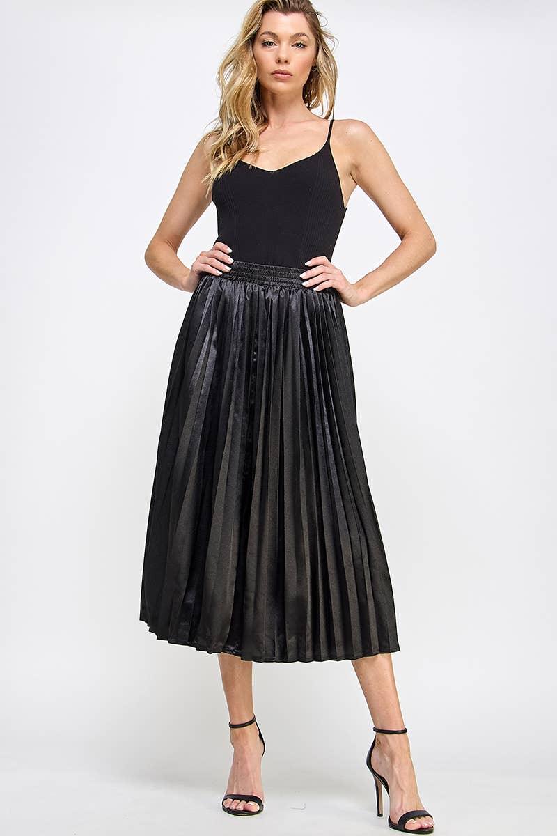 satin pleated skirt dress Collins Satin Pleated Dress