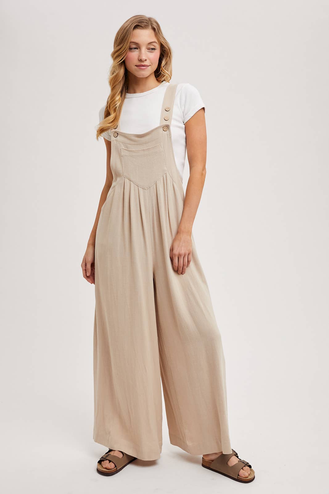 Bluivy - Flowy Wide Leg Overall Jumpsuit beige 1