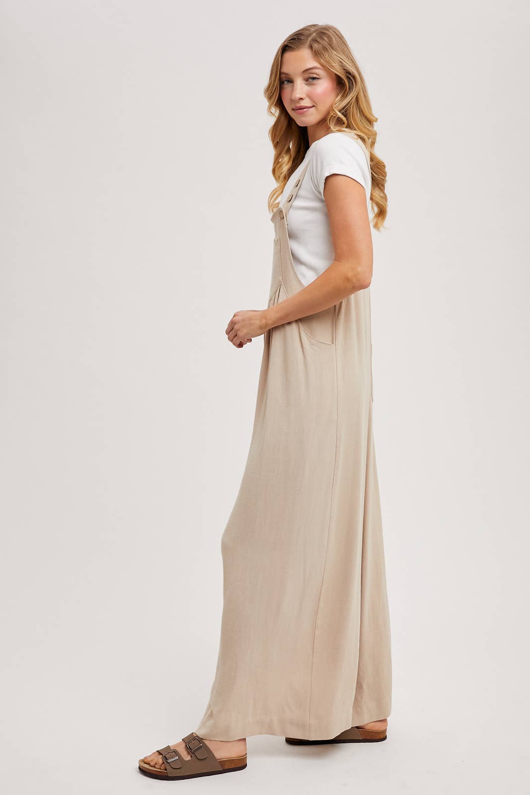 Bluivy - Flowy Wide Leg Overall Jumpsuit beige 5