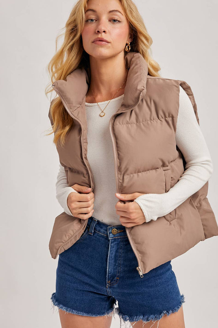 Zipper Puffer Vest mushroom