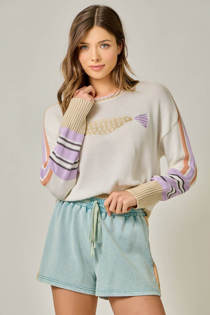 Mystree - Color Block Pullover Sweater Off White Mix 1