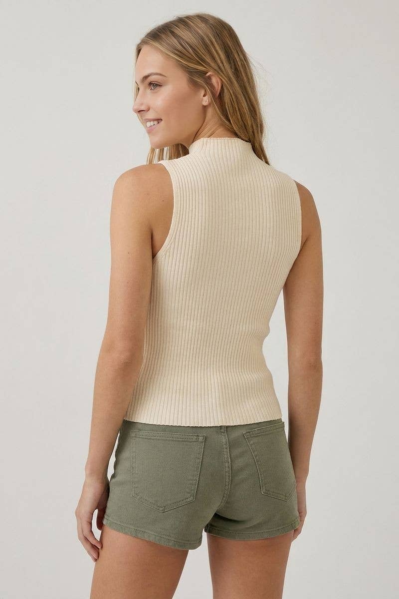 Doe and Rae Sleeveless Turtleneck Knit Top in Cream back