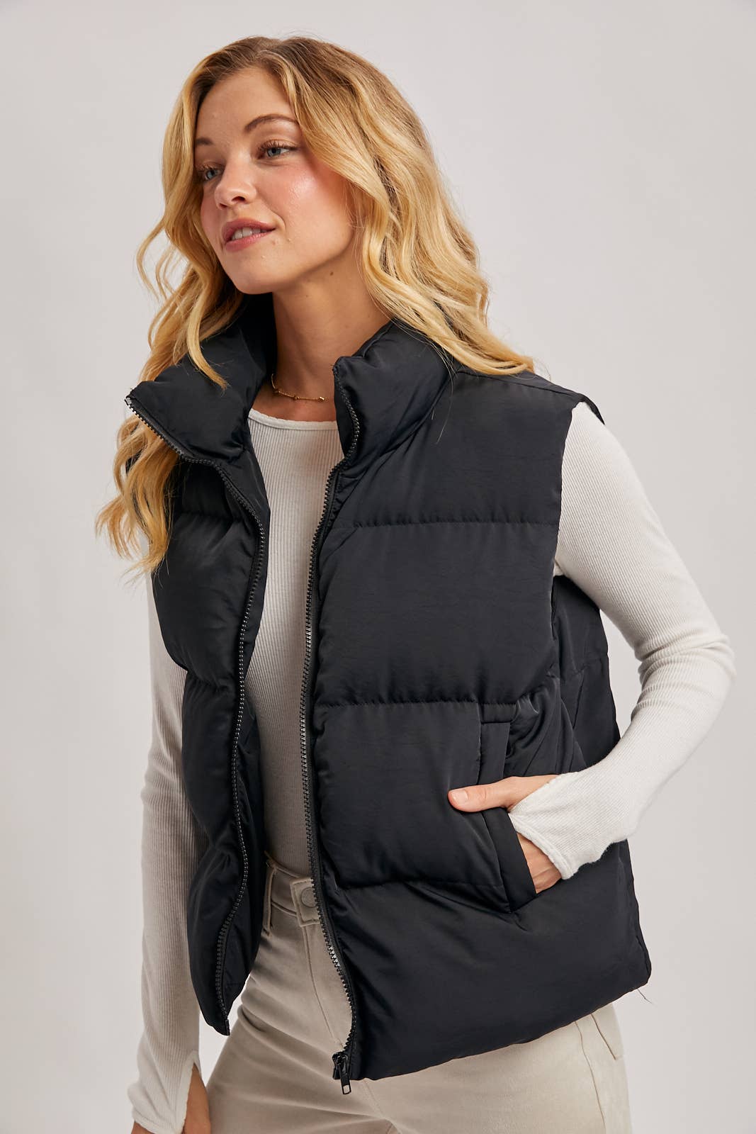 Zipper Puffer Vest black2