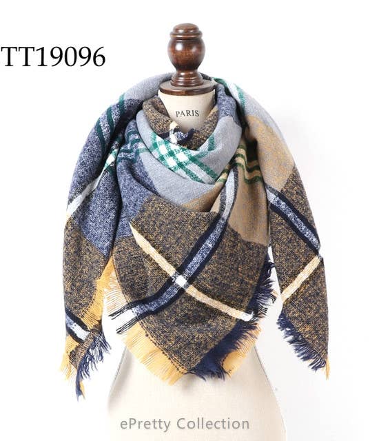 Blue/Yellow/Green Plaid Square Blanket Scarf