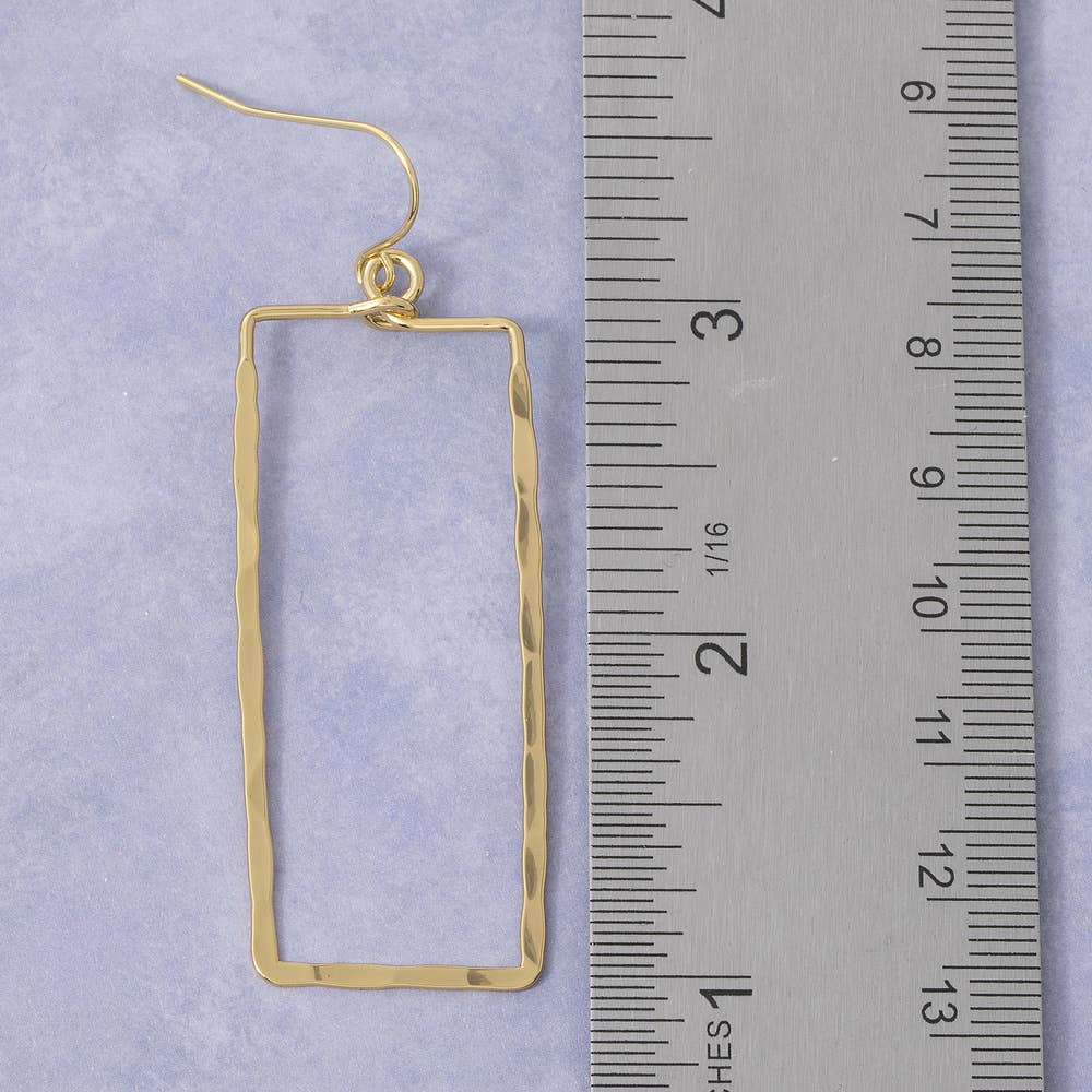 Gold Dipped Hammered Rectangle Cutout Drop Earrings