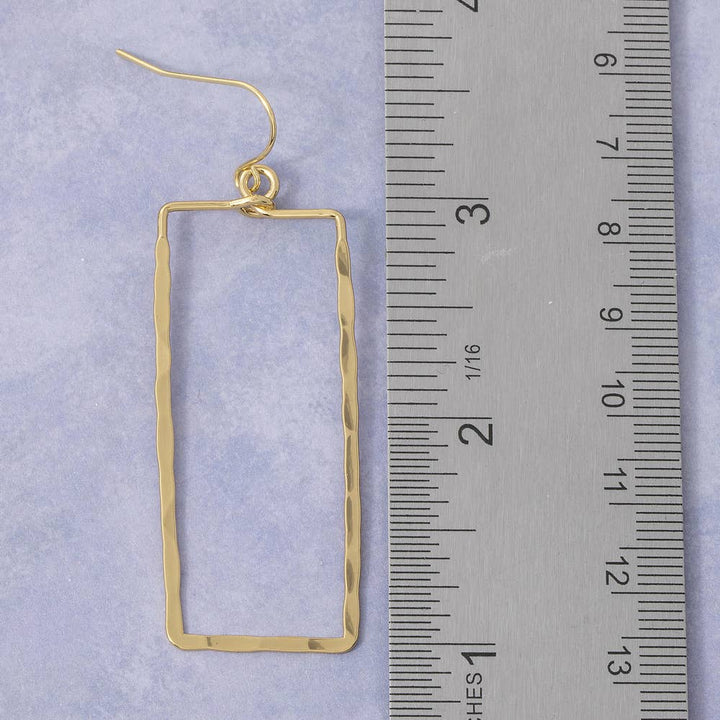 Gold Dipped Hammered Rectangle Cutout Drop Earrings