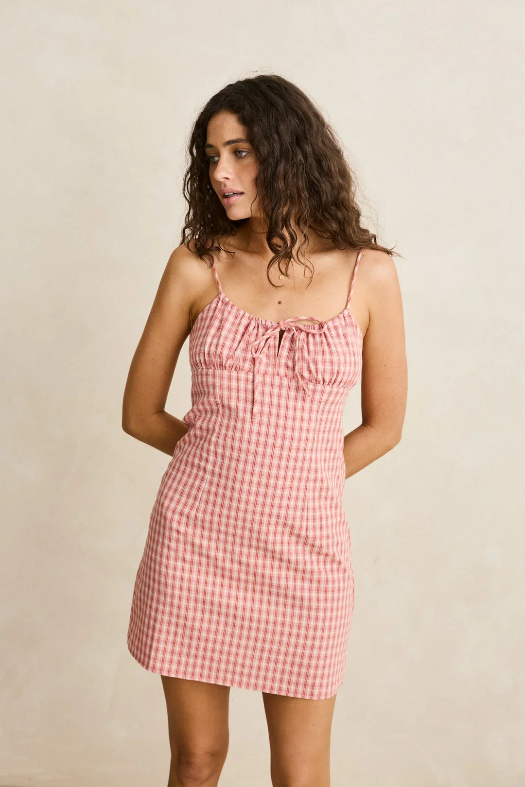 Rhythm Kirra Check Gathered Mini Dress - Pink 1