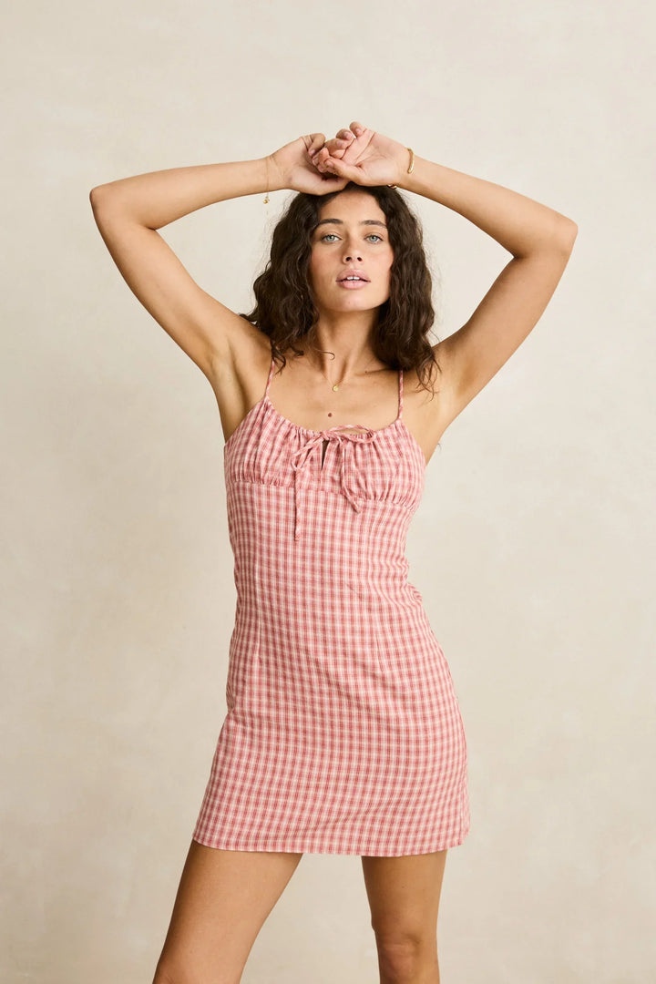Rhythm Kirra Check Gathered Mini Dress - Pink 