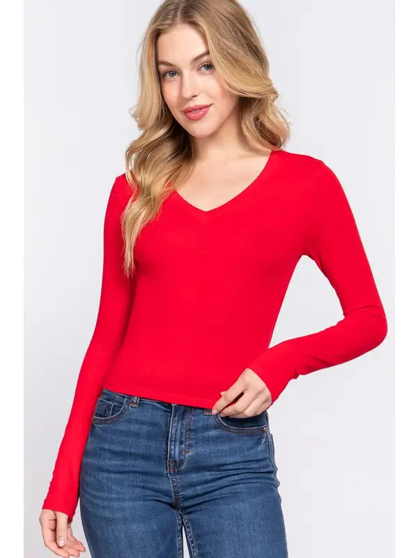 Long Sleeve V-Neck Crop Top