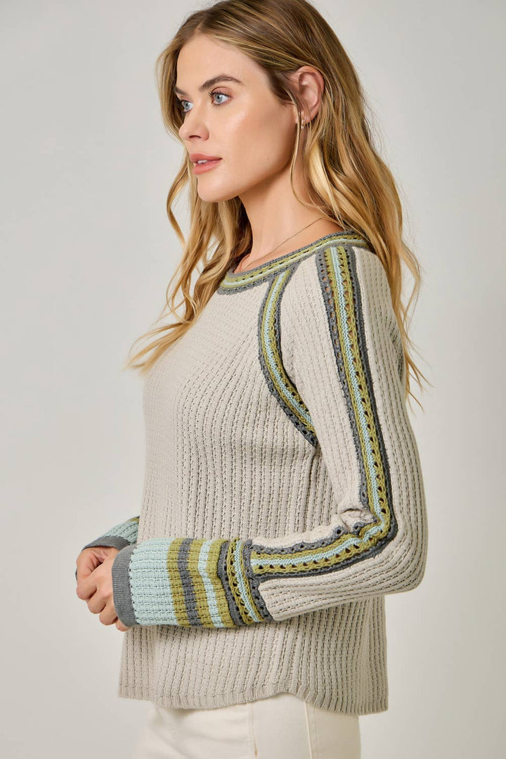 Mystree Raglan-Sleeve Sweater Top - Stone  2