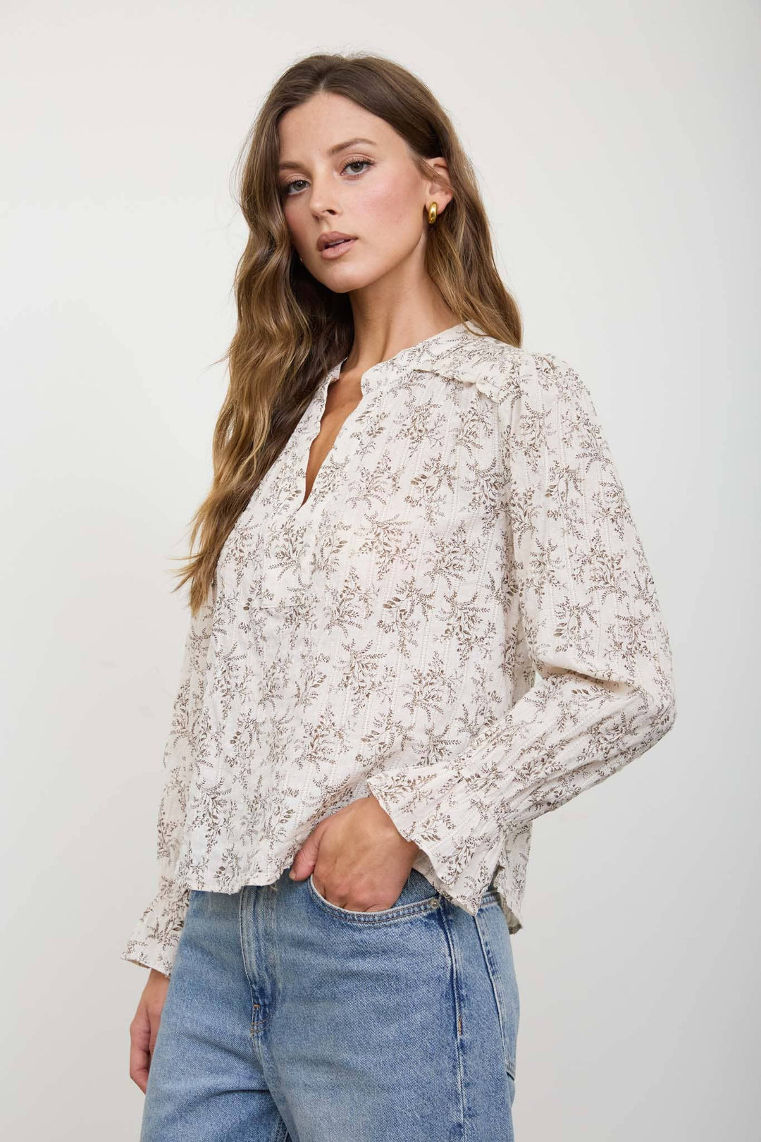 Blu Pepper - Ditsy Floral Puff Sleeve Square Neck Mini Dress in Oatmeal 3