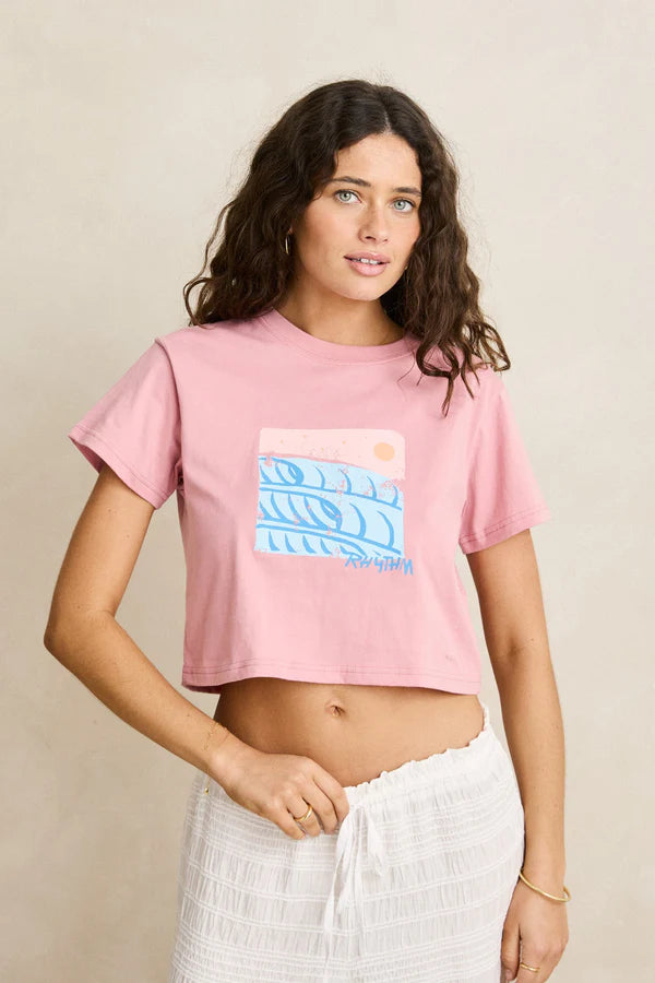 Rhythm Ocean Crop Crew Tee - Pink 1
