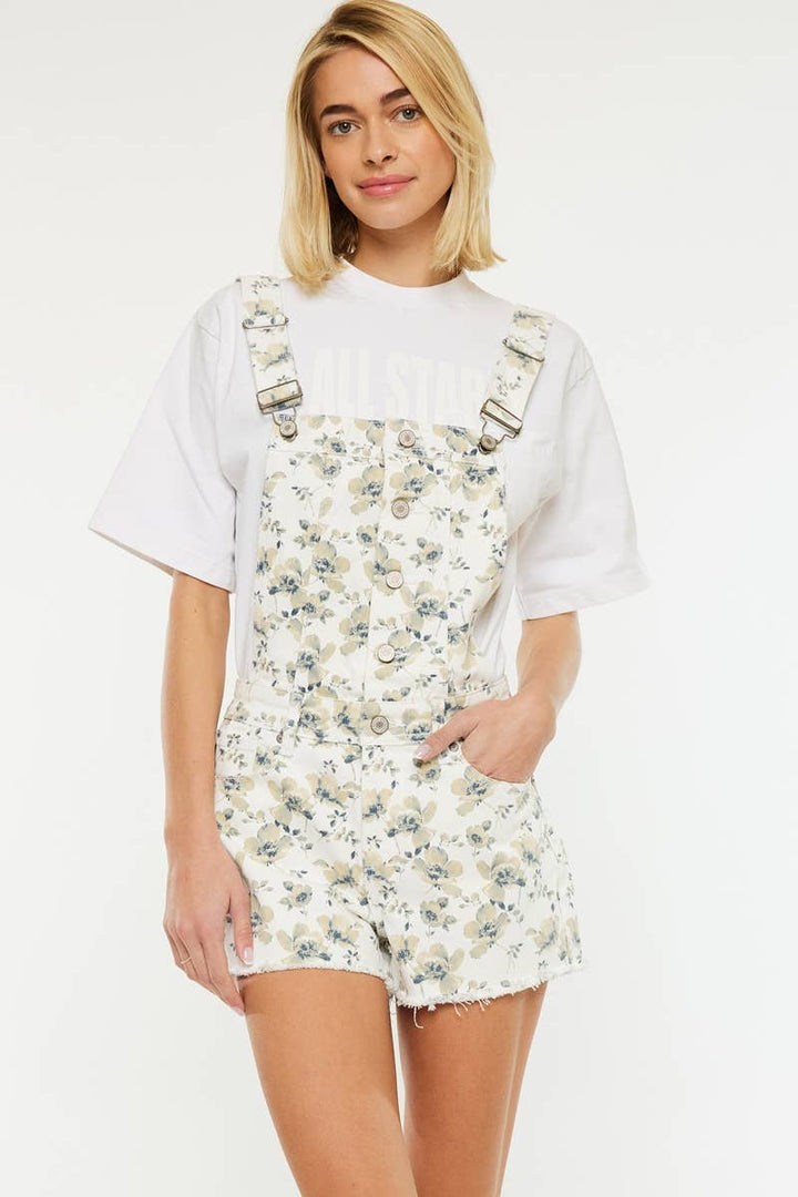 Kan Can USA Rosie Floral Printed Overall Shorts  in Floral