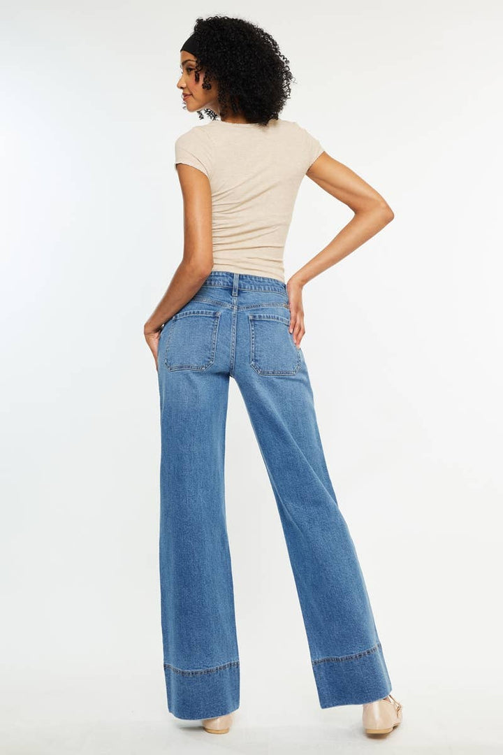 Kan Can USA Mid Rise Wide Leg Jeans in Medium Dark Wash 3