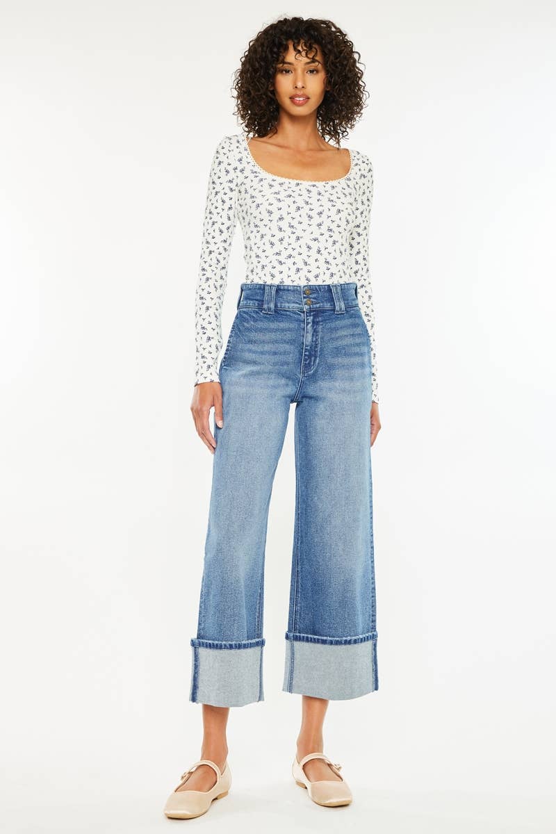 Kan Can USA 90's Cropped Wide Leg Jeans in dark wash