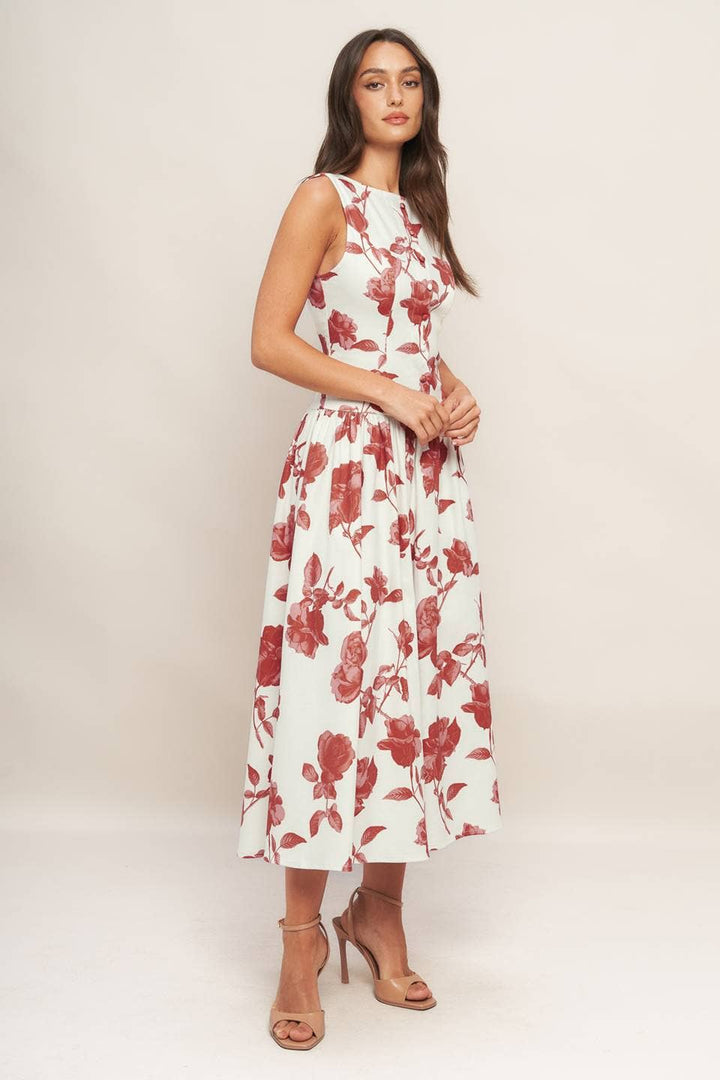 Printed Woven Midi Dress ivory3