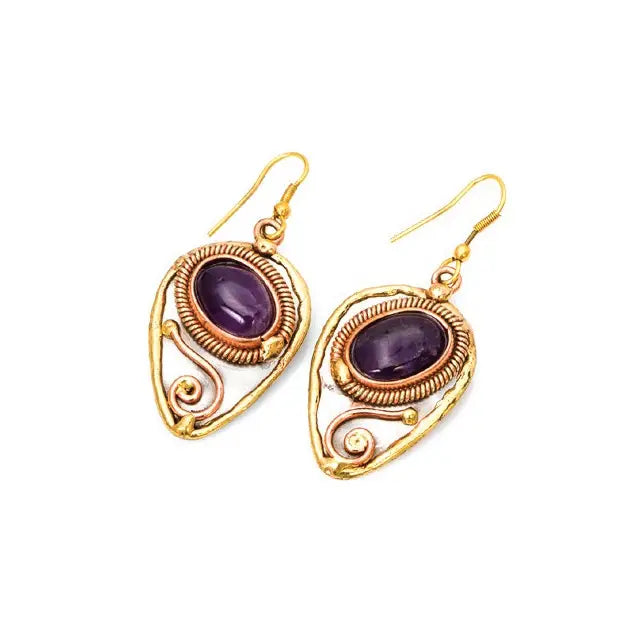 Mixed Metal and Amethyst Stone Earrings