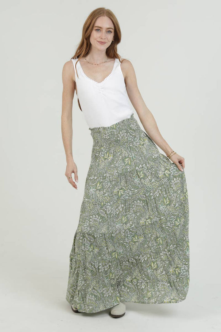 Angie Tiered Maxi Skirt with Smocked Waistband Green 4