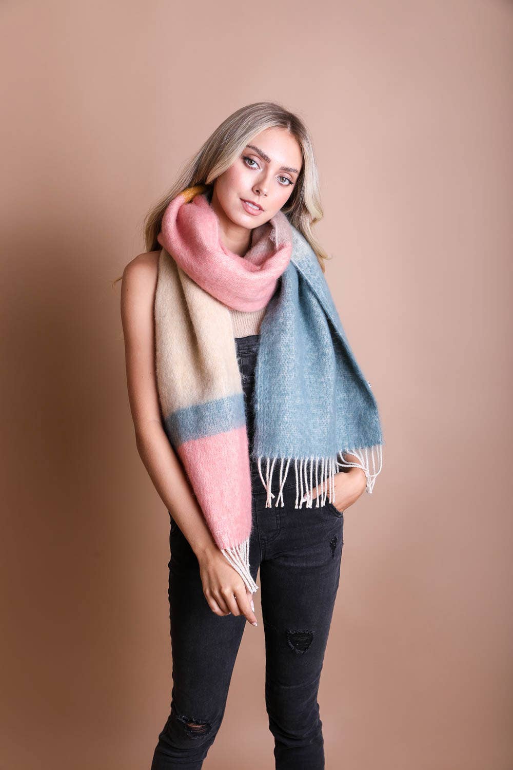 Color Block Faux Mohair Scarf