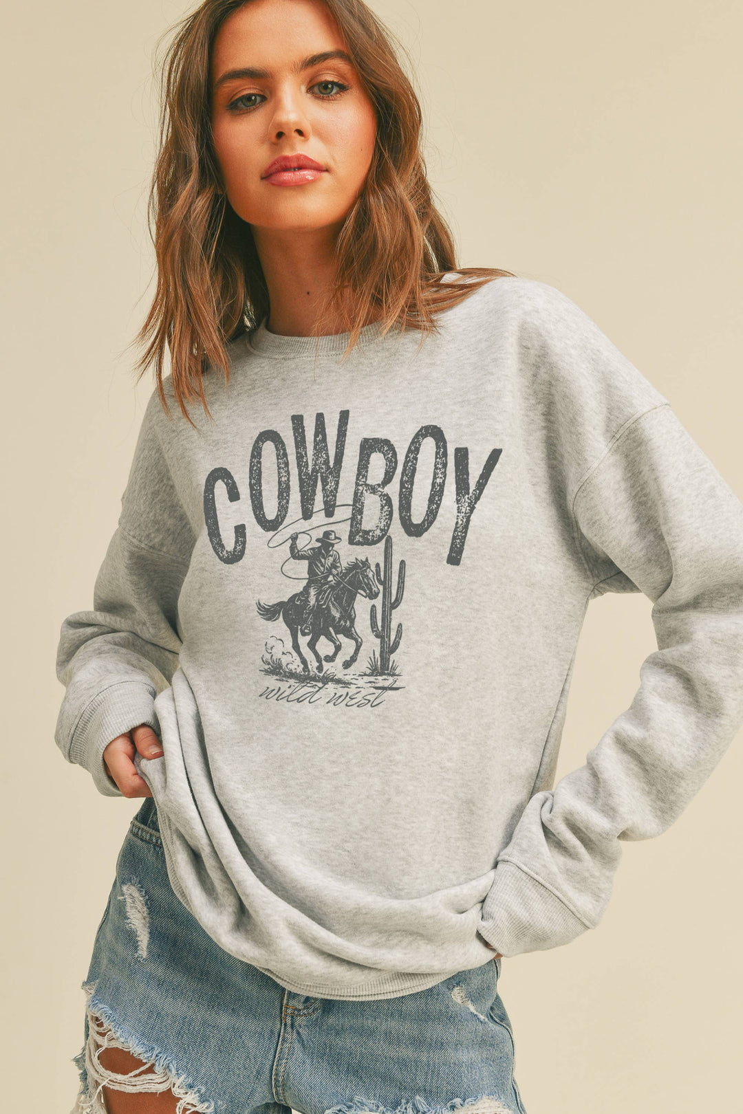 Cowboy Wild West Graphic Sweatshirt Light Heather Grey