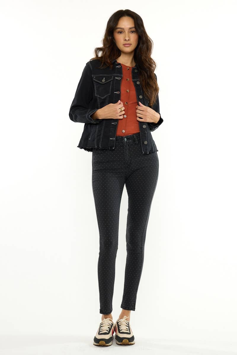 Kan Can USA Frayed Hem Denim Jacket in Black 2