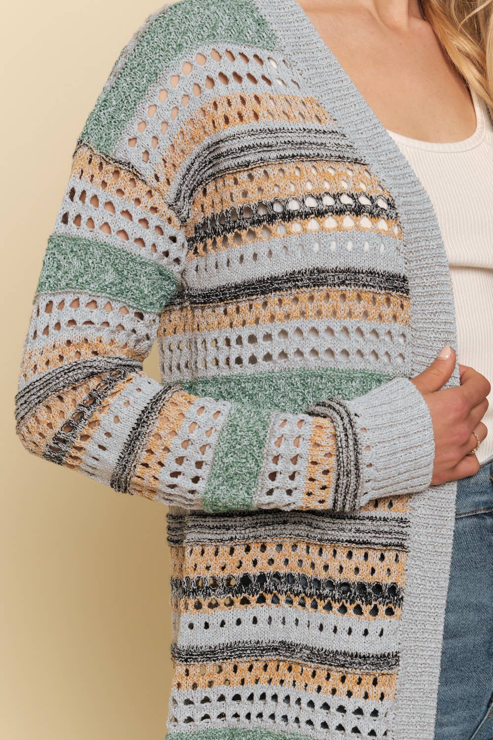 Mystree - Mix Weaved Cardigan Lt. Grey/Must zoom