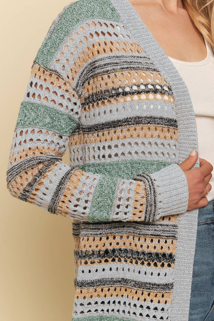 Mystree - Mix Weaved Cardigan Lt. Grey/Must zoom