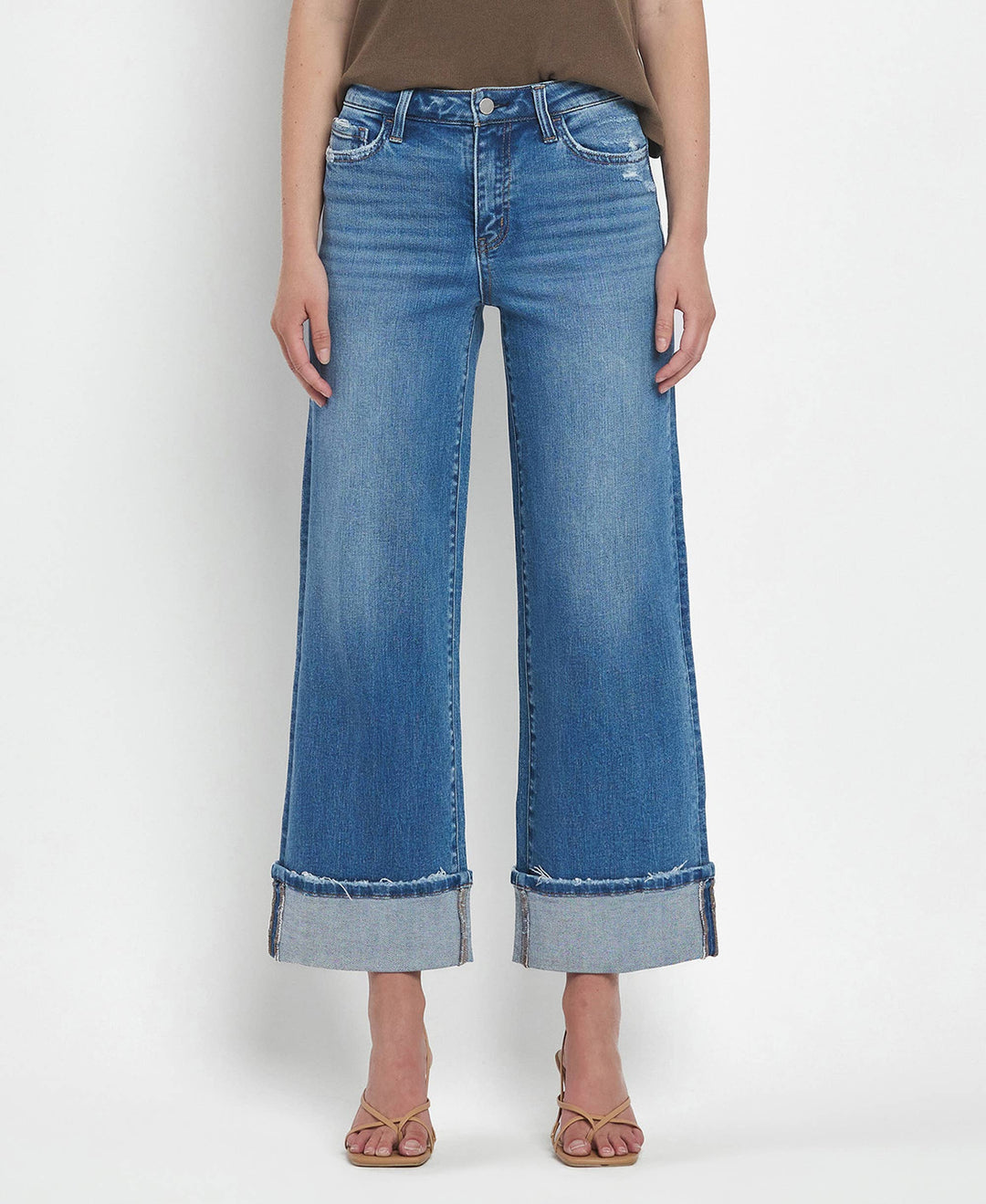 Flying Monkey High Rise Medium Wash Cuffed Wide Jeans in Moorland 1