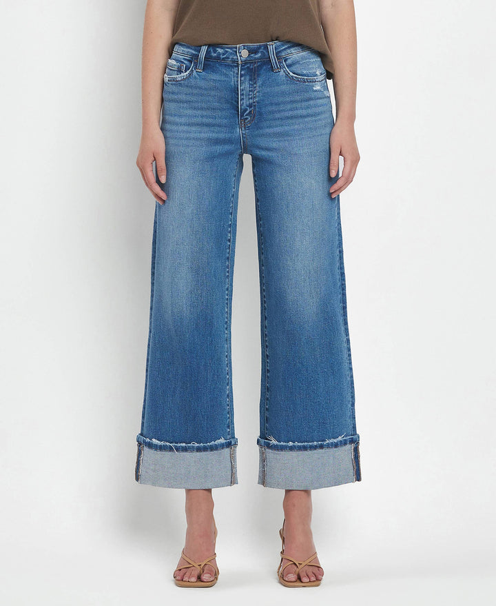 Flying Monkey High Rise Medium Wash Cuffed Wide Jeans in Moorland 1