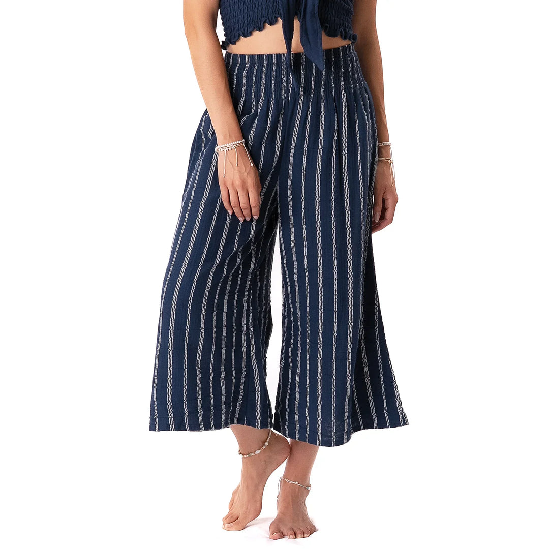 Lotus and Luna - Navy Sailor Stripe Lagoon Cropped Pants
