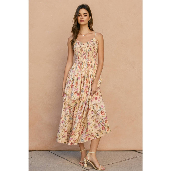 Dress Forum Peche Smocked Fit And Flare Midi Dress Pink