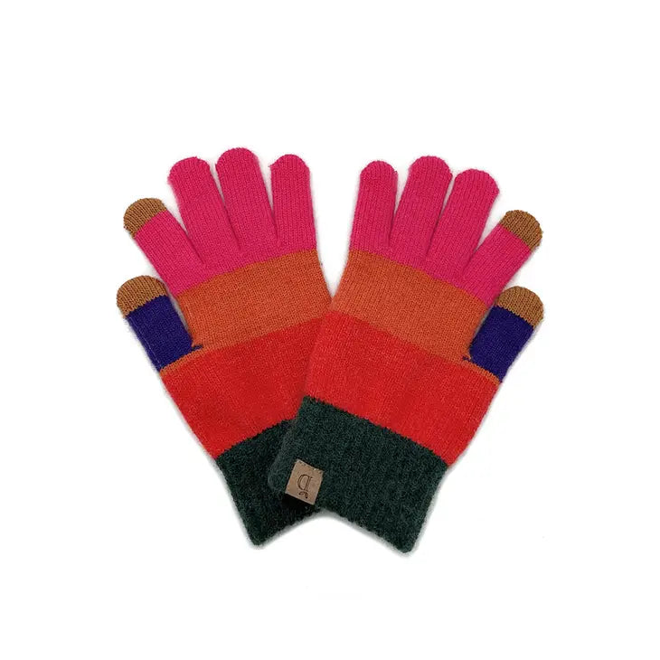 Color Block Knit Touch Gloves