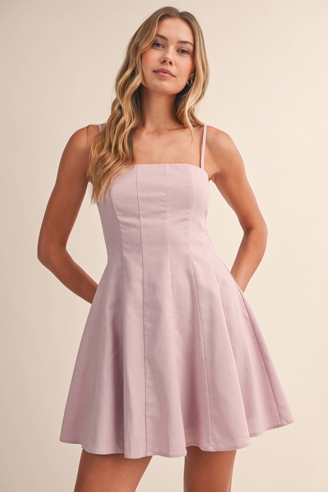 Klesis - Linen Flared Mini Dress Pink 4