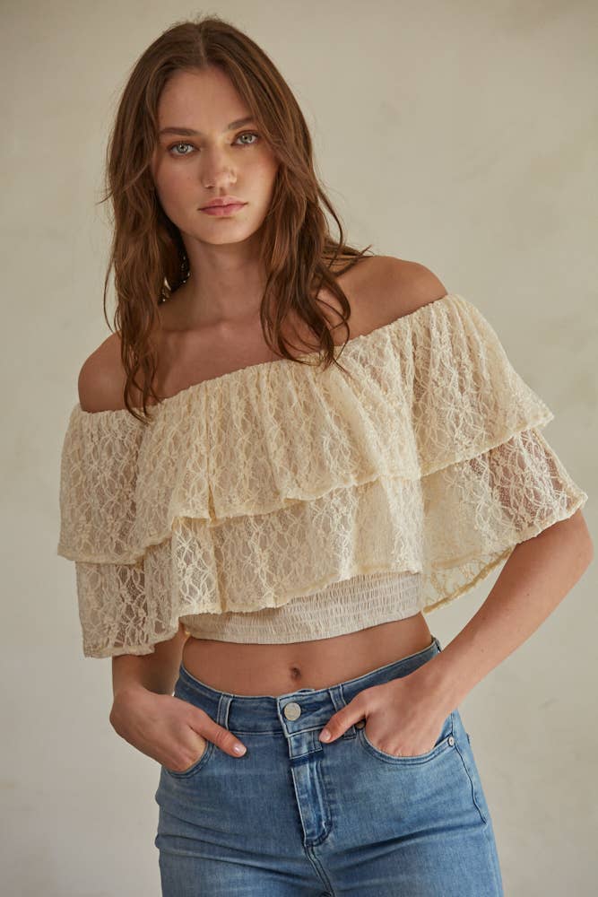 By Together - Woven Floral Lace Off Tiered Top