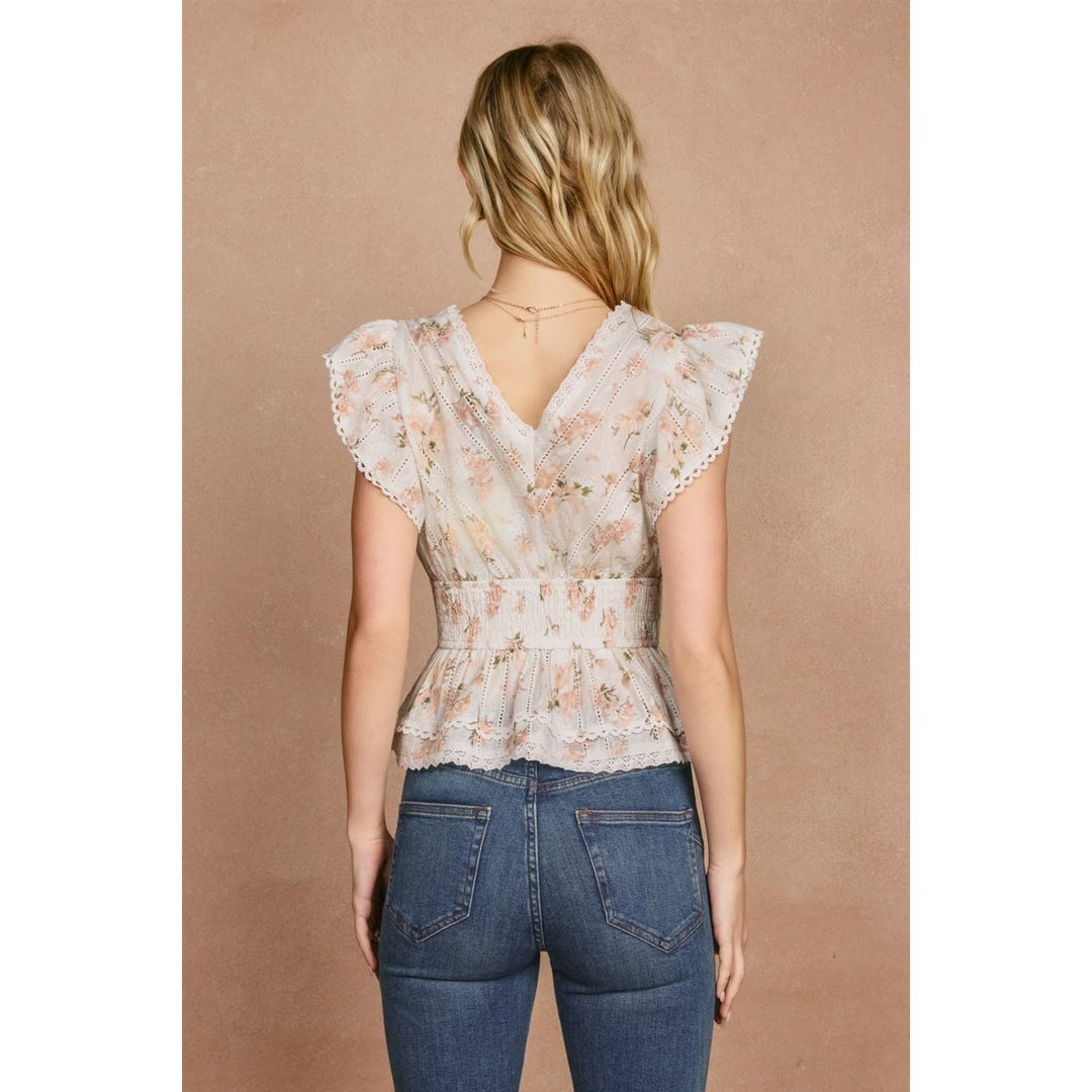 Dress Forum - Floral Flutter Ruffled Blouson Top in Bloom back