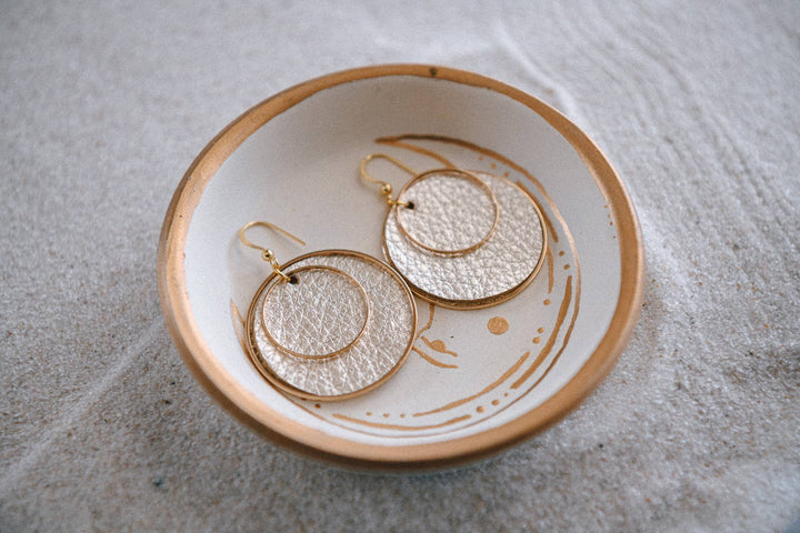 Boho Chic Leather &amp; Gold Plated Hoop Earrings