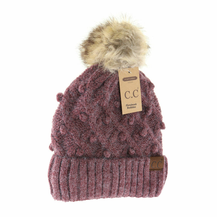 Bobble Knit Fur Pom C.C Beanie Hat3836