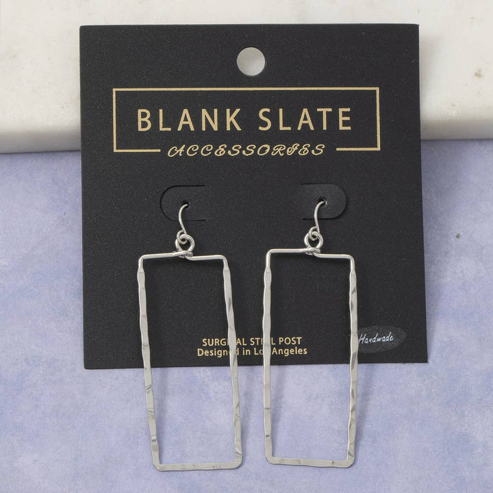 Gold Dipped Hammered Rectangle Cutout Drop Earrings