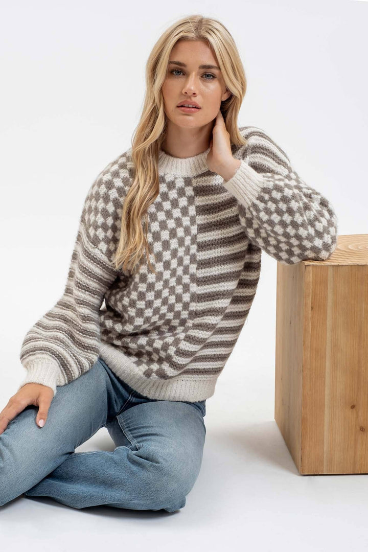 Blu Pepper Stripe Checkered Sweater