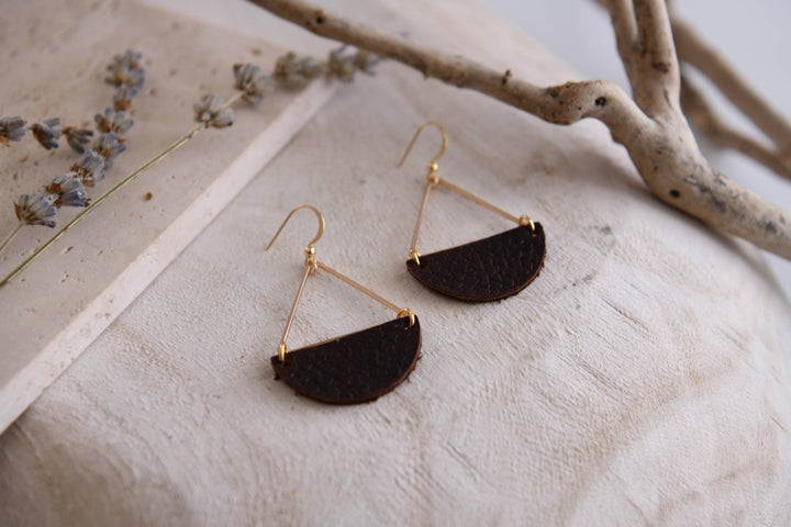 Triangle and Half Moon Leather Earrings