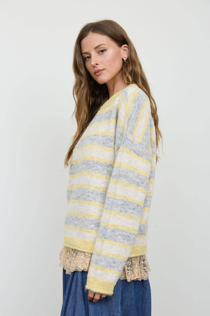 Blu Pepper - Butter Yellow Heathered Multi-Stripe Sweater side