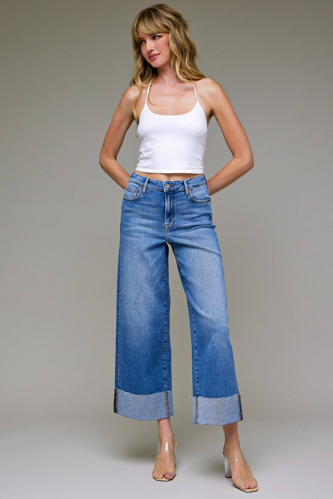 Hidden Jeans - Stretch Cuffed High Rise Wide leg Medium Wash 2
